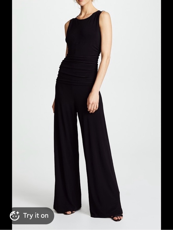 Norma Kamali Pants - KamaliKulture x Norma Kamali Jumpsuit Medium Navy Blue Tie Waist Wide Leg